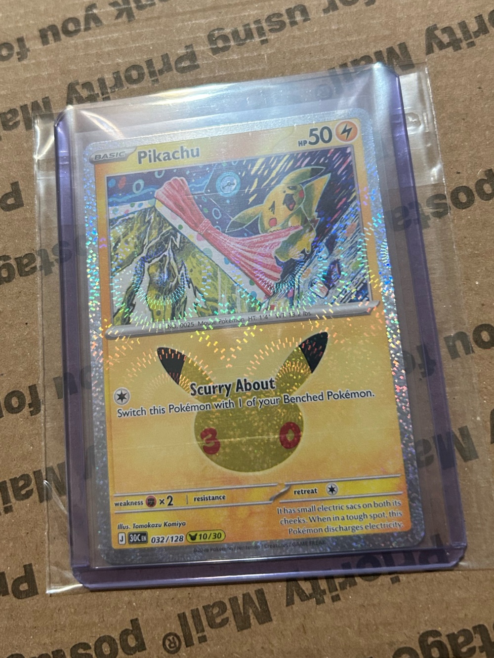Holo Pikachu Card No. 032/128 ⚡️ 30th Celebration Pokemon TCG